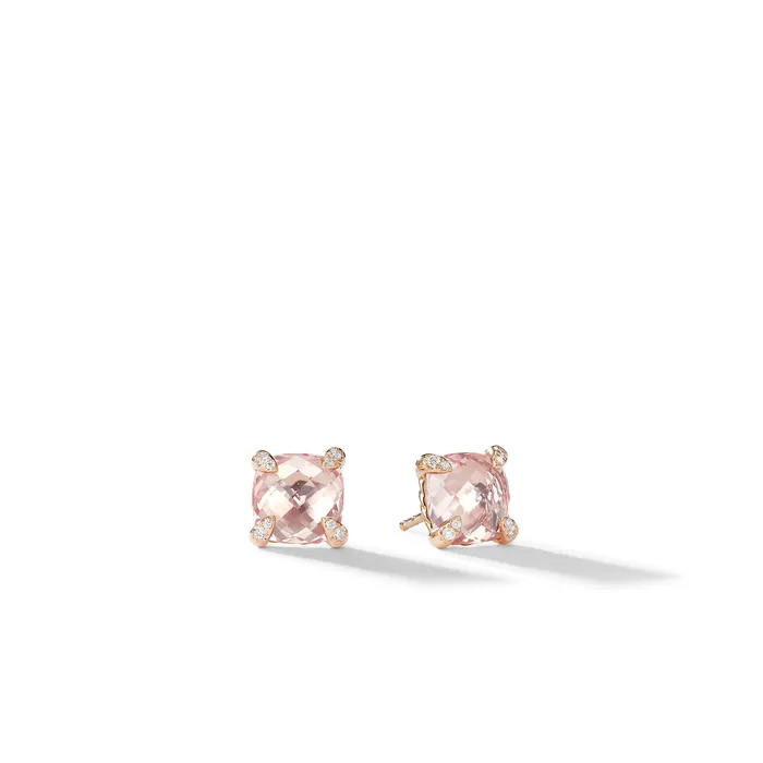 David Yurman Earrings Chatelaine Stud Earrings in 18K Rose Gold with Morganite and Diamonds 8mm David Yurman Earrings Chatelaine Stud Earrings in 18K Rose Gold with Morganite and Diamonds 8mm