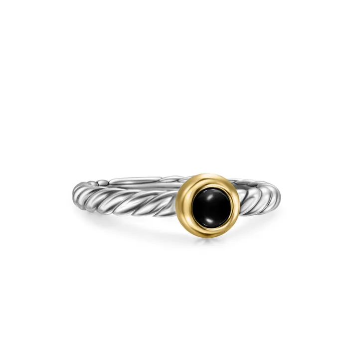 David Yurman Rings Petite Modern Cable Ring in Sterling Silver with 14K Yellow Gold and Black Onyx 28mm David Yurman Rings Petite Modern Cable Ring in Sterling Silver with 14K Yellow Gold and Black Onyx 28mm
