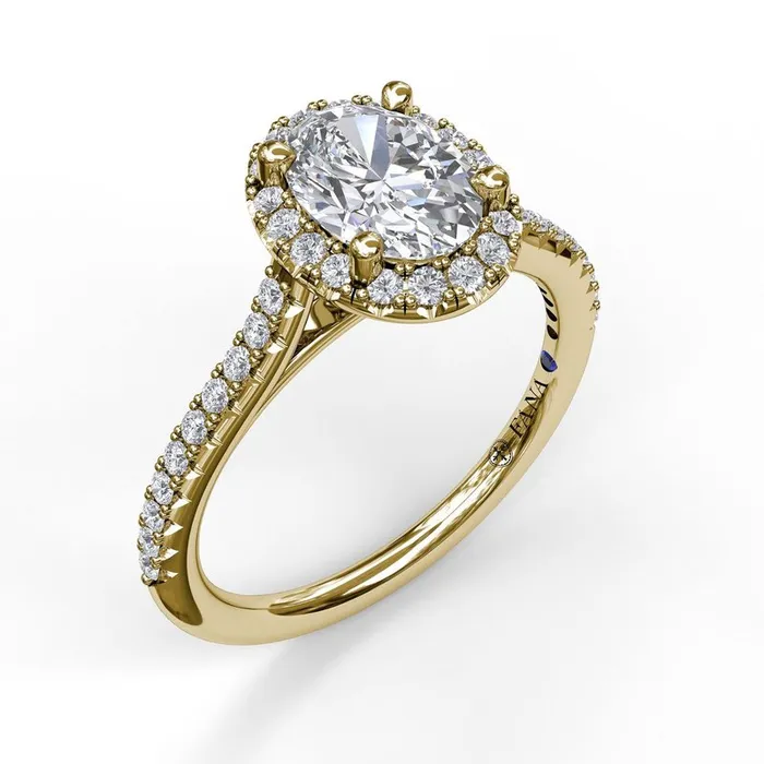 Delicate Oval Shaped Halo And Pave Band Engagement Ring FANA Rings