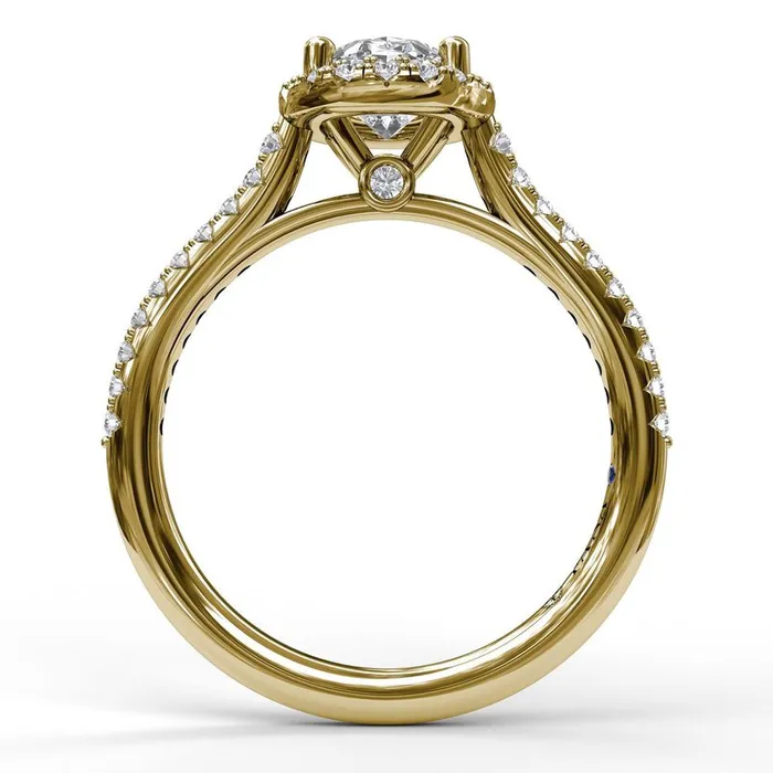 Delicate Oval Shaped Halo And Pave Band Engagement Ring FANA Rings