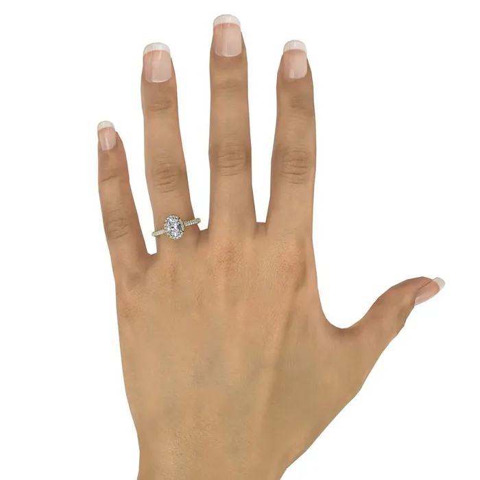 Delicate Oval Shaped Halo And Pave Band Engagement Ring FANA Rings