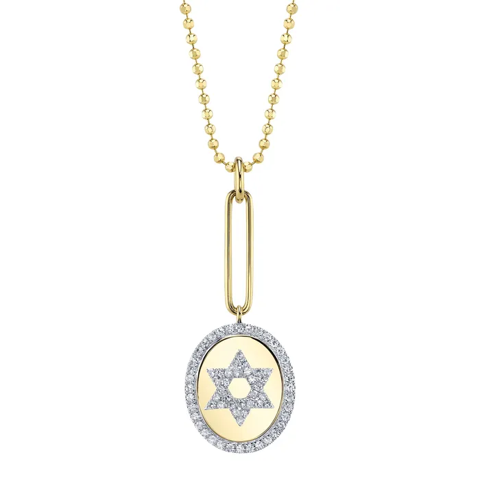 Diamond Star of David Disc Ball on Chain SHY CREATION Necklaces