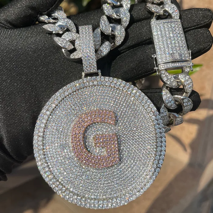 Disc Edition Iced Out Personalized Custom Name Necklace Pendant INITIAL Necklaces