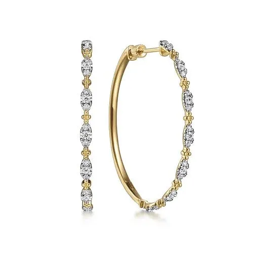 Earrings 14K Yellow Gold 40mm Diamond Station Intricate Hoop Earrings GABRIEL CO