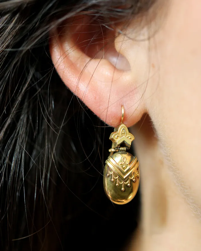 Earrings Bell Bird Antiques 19th Century Gold Earrings