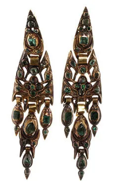 Earrings Bell Bird Antiques Iberian Catalan Emerald Earrings