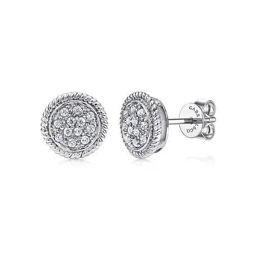Earrings GABRIEL CO 14K White Gold Round Diamond Cluster Stud Earrings with Twisted Rope Frame Earrings GABRIEL CO 14K White Gold Round Diamond Cluster Stud Earrings with Twisted Rope Frame