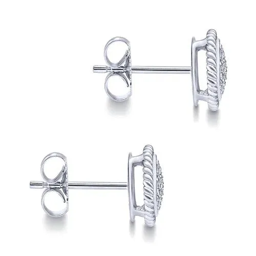 Earrings GABRIEL CO 14K White Gold Round Diamond Cluster Stud Earrings with Twisted Rope Frame Earrings GABRIEL CO 14K White Gold Round Diamond Cluster Stud Earrings with Twisted Rope Frame