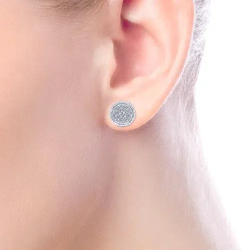 Earrings GABRIEL CO 14K White Gold Round Diamond Cluster Stud Earrings with Twisted Rope Frame Earrings GABRIEL CO 14K White Gold Round Diamond Cluster Stud Earrings with Twisted Rope Frame