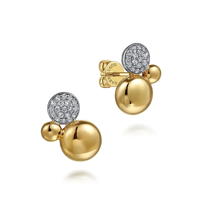 Earrings GABRIEL CO 14K White Yellow Gold Bujukan and Pave Diamond Stud Earrings Earrings GABRIEL CO 14K White Yellow Gold Bujukan and Pave Diamond Stud Earrings