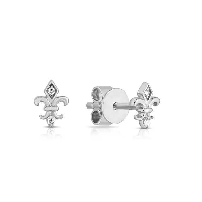 Earrings NicoleHD Jewelry Gold And Diamond FleurDeLis Stud Earrings