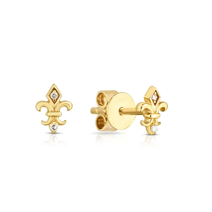 Earrings NicoleHD Jewelry Gold And Diamond FleurDeLis Stud Earrings