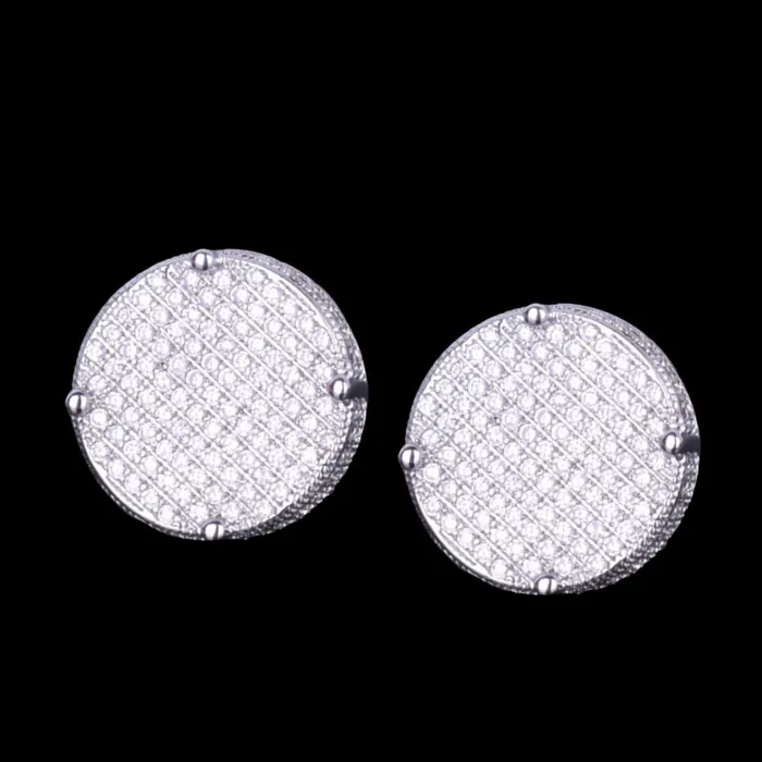 Earrings ROUND 14MM Round Screw Back Iced Out Diamond Stud Earrings