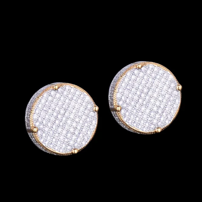 Earrings ROUND 14MM Round Screw Back Iced Out Diamond Stud Earrings