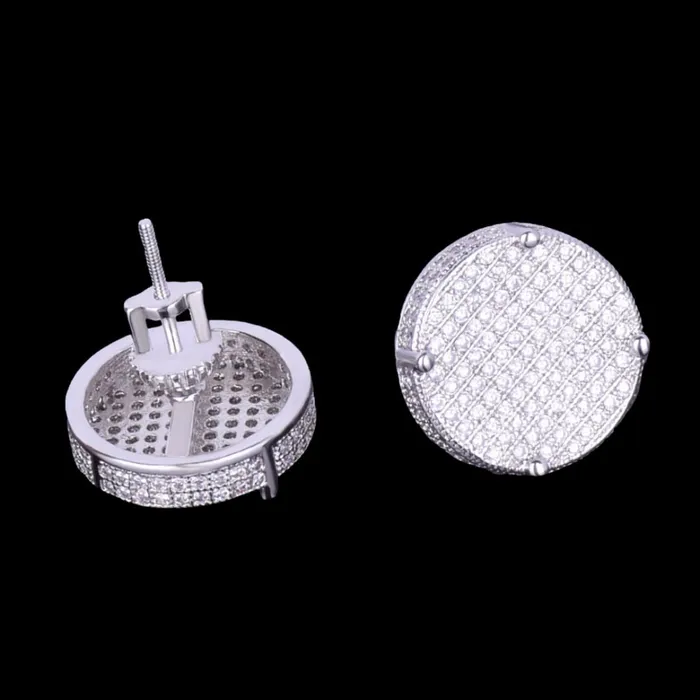 Earrings ROUND 14MM Round Screw Back Iced Out Diamond Stud Earrings