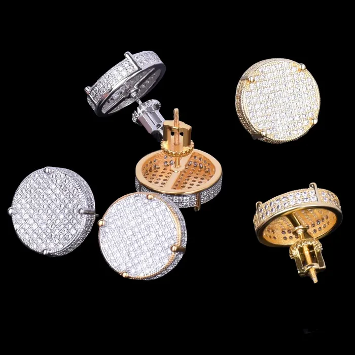 Earrings ROUND 14MM Round Screw Back Iced Out Diamond Stud Earrings