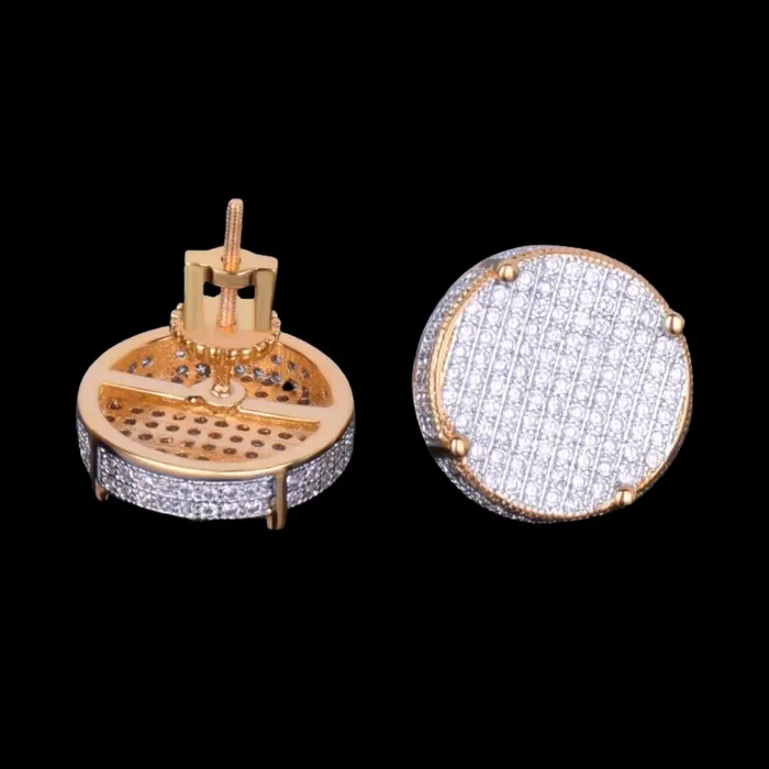 Earrings ROUND 14MM Round Screw Back Iced Out Diamond Stud Earrings