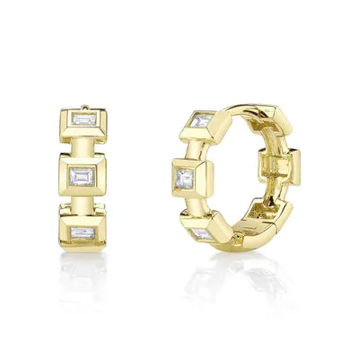Earrings SHY CREATIONS 022CT DIAMOND BAGUETTE BEZEL GEO CUT HUGGIE EARRING