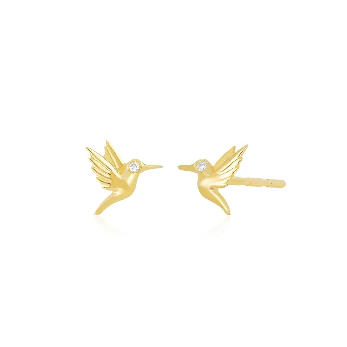 EF COLLECTION Earrings Mini Hummingbird Diamond Eye Stud Earrings