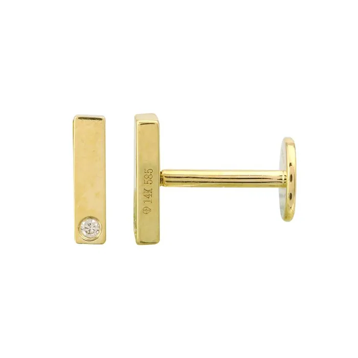 Flat Back Gold Bar Earring With Single Diamond NicoleHD Jewelry Earrings