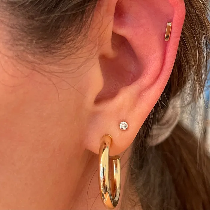 Flat Back Gold Bar Earring With Single Diamond NicoleHD Jewelry Earrings