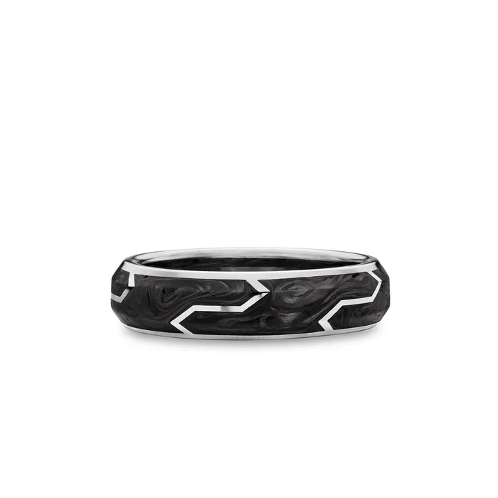 Forged Carbon Band Ring in 18K White Gold 6mm David Yurman Rings