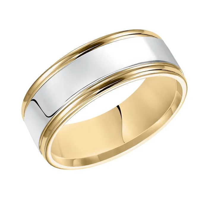 FREDERICK GOLDMAN Rings White and Yellow Gold 8mm Mens Wedding Band