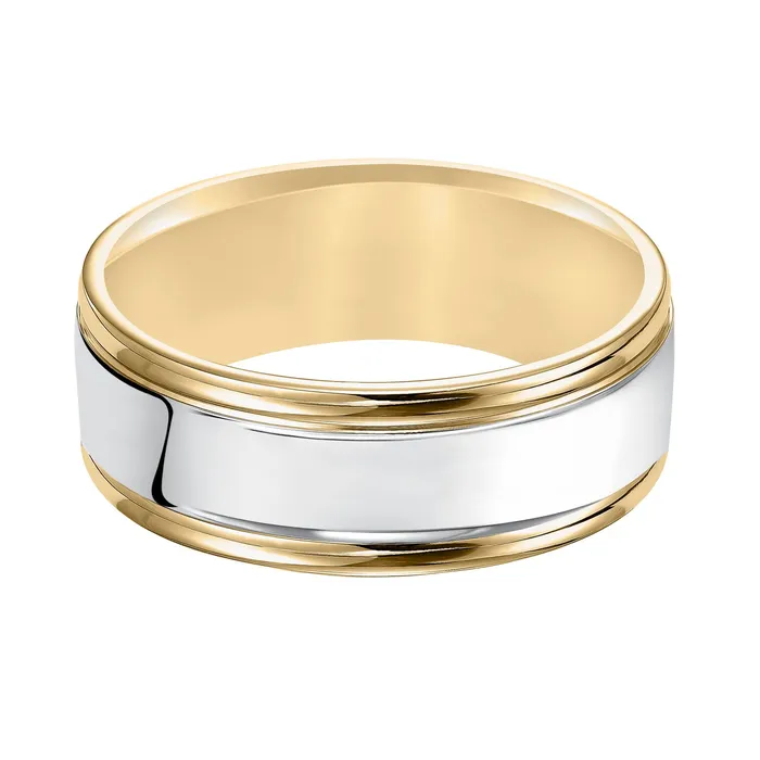 FREDERICK GOLDMAN Rings White and Yellow Gold 8mm Mens Wedding Band