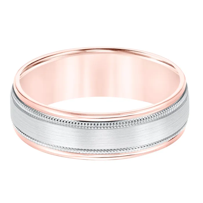FREDERICK GOLDMAN Rings White Titanium Rose Gold 65mm Mens Wedding Band