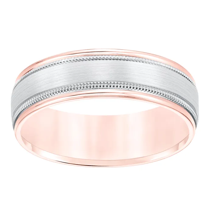 FREDERICK GOLDMAN Rings White Titanium Rose Gold 65mm Mens Wedding Band