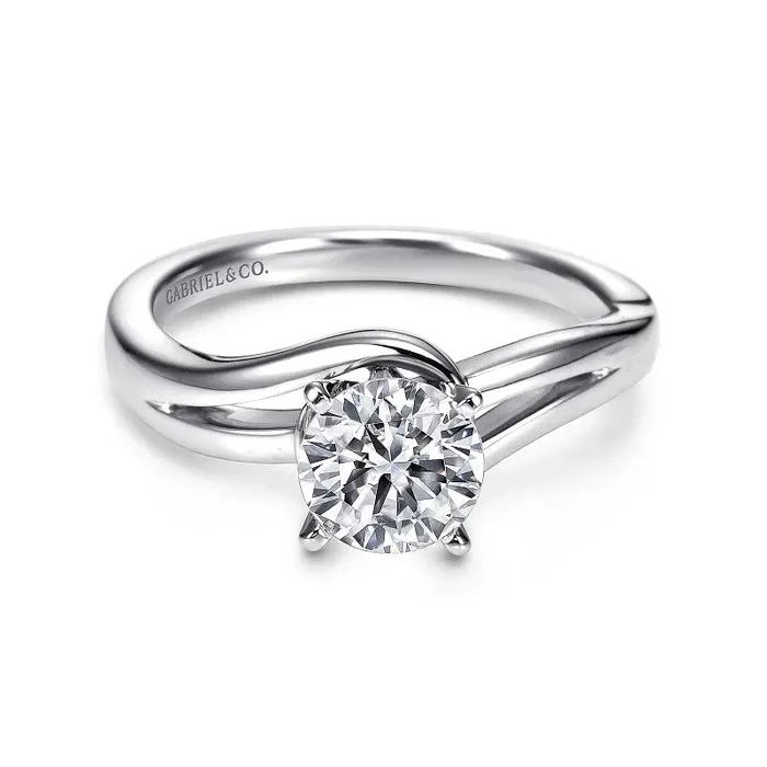GABRIEL CO 14K White Gold Round Bypass Diamond Engagement Ring Rings