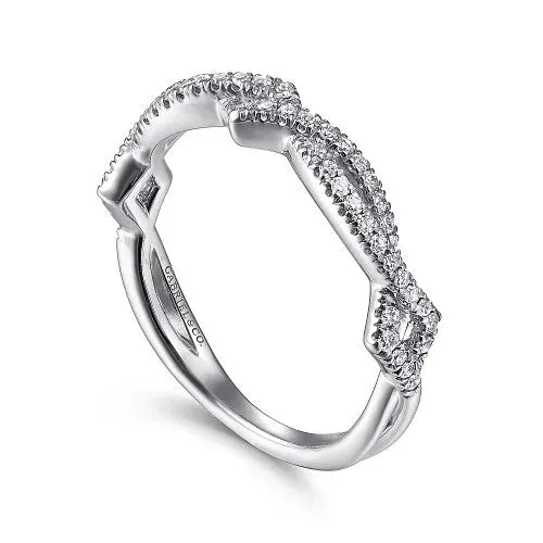 GABRIEL CO 14K White Gold Twisted Diamond Stackable Ring Rings