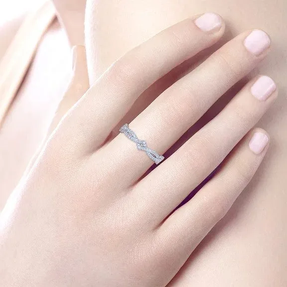 GABRIEL CO 14K White Gold Twisted Diamond Stackable Ring Rings