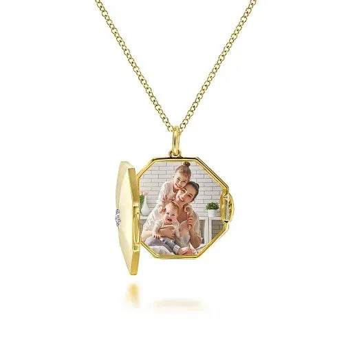 GABRIEL CO 14K Yellow Gold Octagonal Locket Necklace with Diamond Star Center Necklaces GABRIEL CO 14K Yellow Gold Octagonal Locket Necklace with Diamond Star Center Necklaces