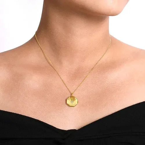 GABRIEL CO 14K Yellow Gold Octagonal Locket Necklace with Diamond Star Center Necklaces GABRIEL CO 14K Yellow Gold Octagonal Locket Necklace with Diamond Star Center Necklaces