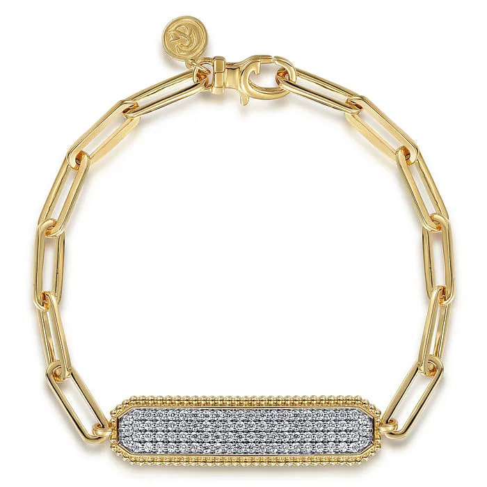 GABRIEL CO Bracelets 14K Yellow Gold Hollow Paperclip Chain Diamond Pave ID Bracelet GABRIEL CO Bracelets 14K Yellow Gold Hollow Paperclip Chain Diamond Pave ID Bracelet