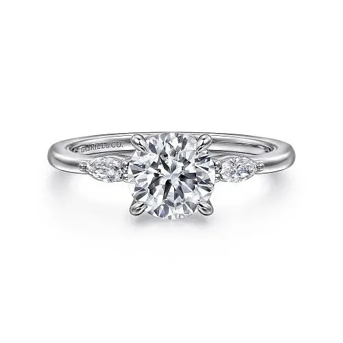 GABRIEL CO Dela 14K White Gold Round Three Stone Diamond Engagement Ring Setting Only Rings GABRIEL CO Dela 14K White Gold Round Three Stone Diamond Engagement Ring Setting Only Rings
