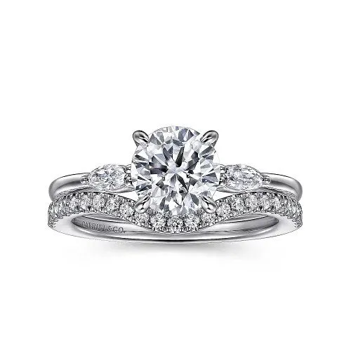 GABRIEL CO Dela 14K White Gold Round Three Stone Diamond Engagement Ring Setting Only Rings GABRIEL CO Dela 14K White Gold Round Three Stone Diamond Engagement Ring Setting Only Rings