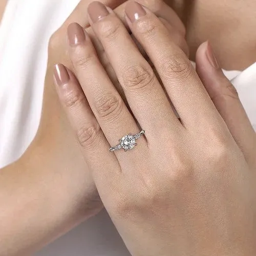 GABRIEL CO Dela 14K White Gold Round Three Stone Diamond Engagement Ring Setting Only Rings GABRIEL CO Dela 14K White Gold Round Three Stone Diamond Engagement Ring Setting Only Rings