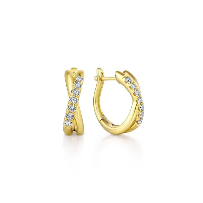 GABRIEL CO Earrings 14K Yellow Gold Twisted 15mm Diamond Huggies