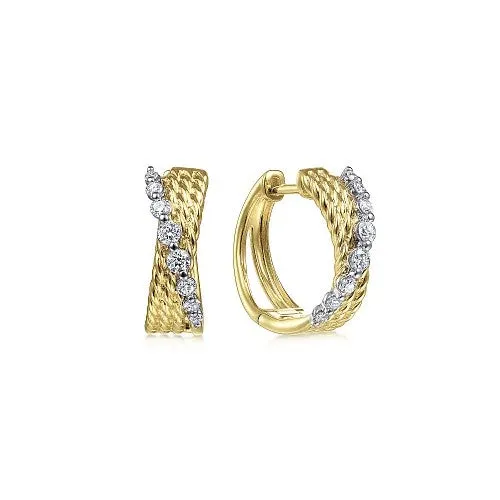 GABRIEL CO Earrings 14K YellowWhite Gold Twisted 15mm Diamond Huggie Earrings GABRIEL CO Earrings 14K YellowWhite Gold Twisted 15mm Diamond Huggie Earrings