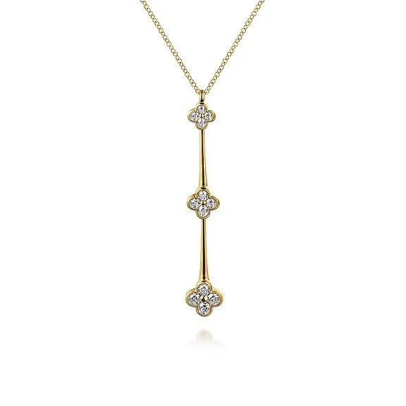 GABRIEL CO Necklaces 14K Yellow Gold Graduating Diamond Cluster Vertical Bar Necklace GABRIEL CO Necklaces 14K Yellow Gold Graduating Diamond Cluster Vertical Bar Necklace