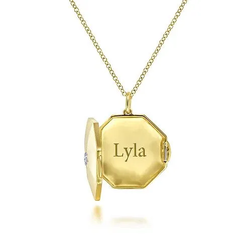 GABRIEL CO Necklaces 14K Yellow Gold Octagonal Locket Necklace with Diamond Star Center GABRIEL CO Necklaces 14K Yellow Gold Octagonal Locket Necklace with Diamond Star Center