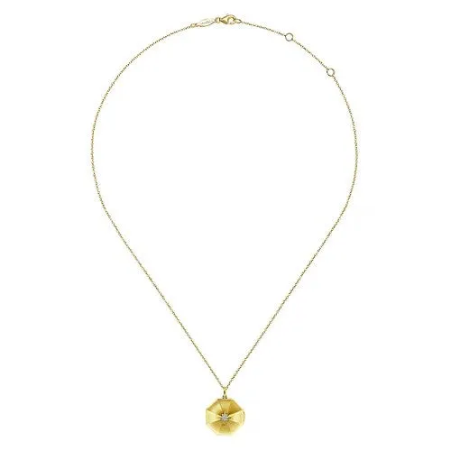 GABRIEL CO Necklaces 14K Yellow Gold Octagonal Locket Necklace with Diamond Star Center GABRIEL CO Necklaces 14K Yellow Gold Octagonal Locket Necklace with Diamond Star Center