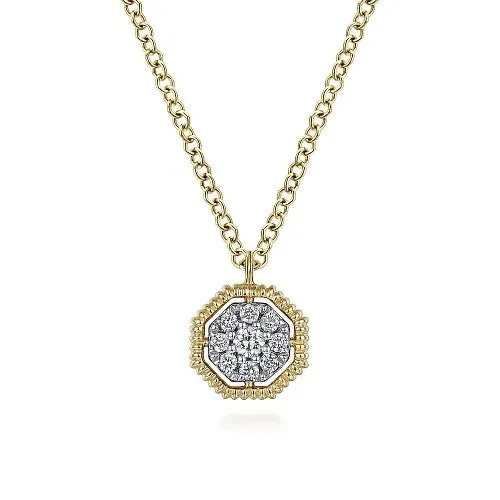 GABRIEL CO Necklaces 14K Yellow Gold Octagonal Pave Diamond Pendant Necklace GABRIEL CO Necklaces 14K Yellow Gold Octagonal Pave Diamond Pendant Necklace