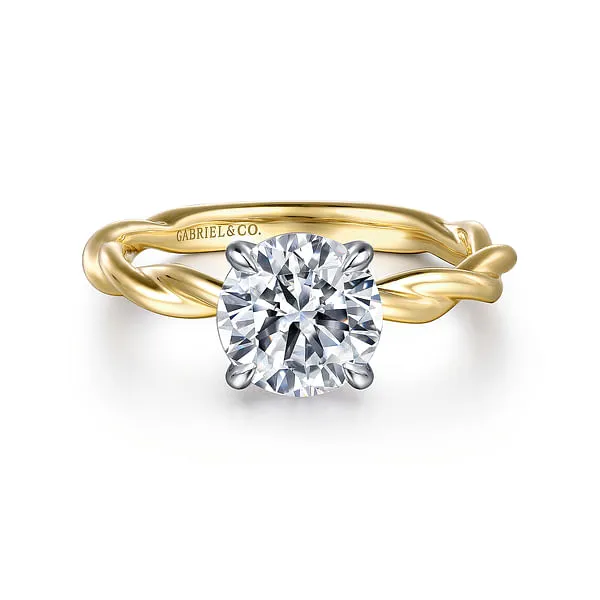 GABRIEL CO Rings 14K WhiteYellow Gold Twisted Round Diamond Engagement Ring