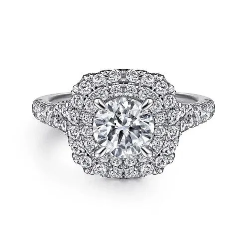 GABRIEL CO Rings Lexie 14k White Gold Cushion Double Halo Round Diamond Engagement Ring GABRIEL CO Rings Lexie 14k White Gold Cushion Double Halo Round Diamond Engagement Ring
