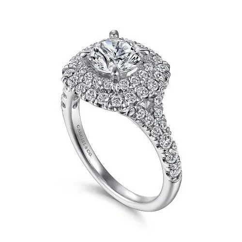 GABRIEL CO Rings Lexie 14k White Gold Cushion Double Halo Round Diamond Engagement Ring GABRIEL CO Rings Lexie 14k White Gold Cushion Double Halo Round Diamond Engagement Ring