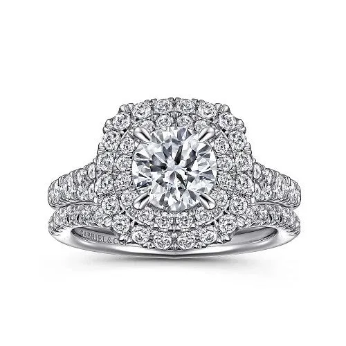 GABRIEL CO Rings Lexie 14k White Gold Cushion Double Halo Round Diamond Engagement Ring GABRIEL CO Rings Lexie 14k White Gold Cushion Double Halo Round Diamond Engagement Ring