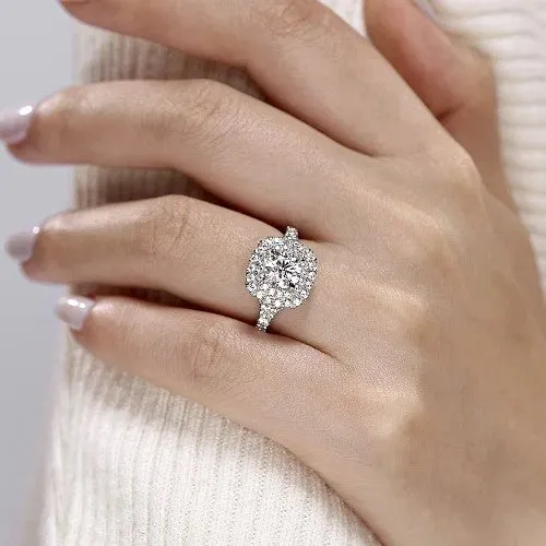 GABRIEL CO Rings Lexie 14k White Gold Cushion Double Halo Round Diamond Engagement Ring GABRIEL CO Rings Lexie 14k White Gold Cushion Double Halo Round Diamond Engagement Ring